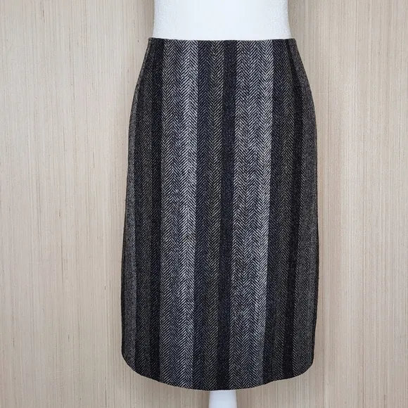 Boden British Tweed by Moon Wool Skirt Black/Gray Herringbone Stripe Women's 10L
