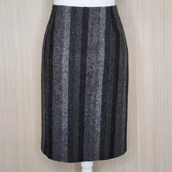 Boden British Tweed by Moon Wool Skirt Black/Gray Herringbone Stripe Women's 10L