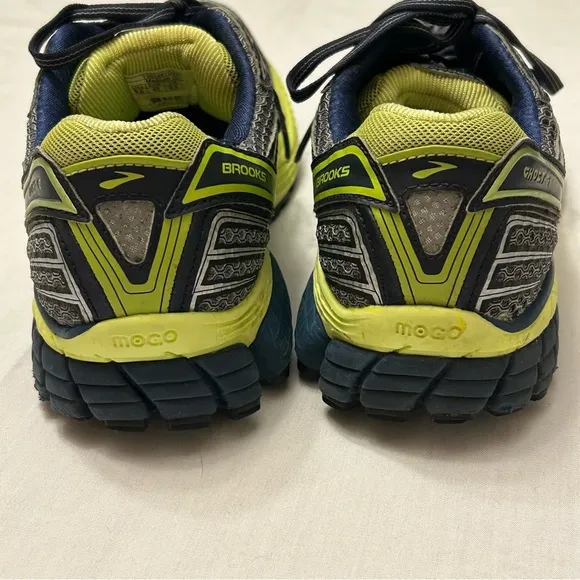Brooks Ghost 6 Gray, Blue, Neon Green Size 9.5 Mens Running Shoes 110144-1D-292