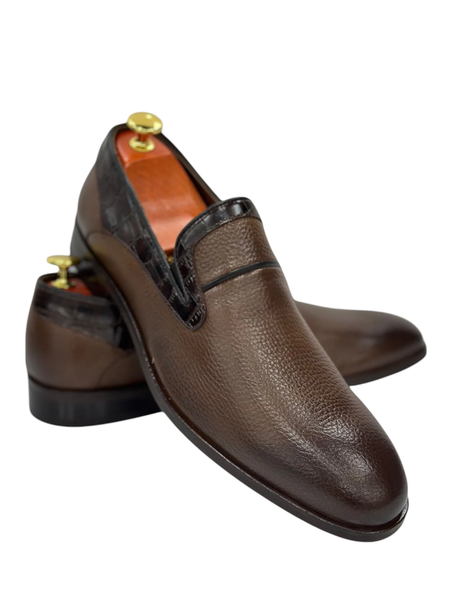 Brown Dress Shoes-Snake Detailed Luxury  Leather-296 5136