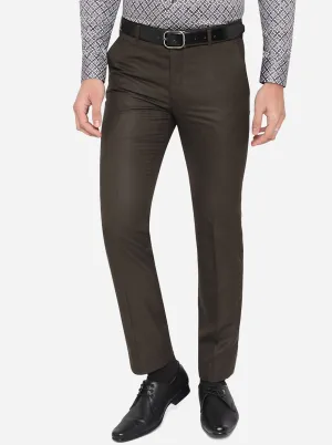Brown Solid Slim Fit Formal Trouser | Greenfibre