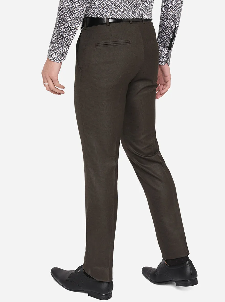 Brown Solid Slim Fit Formal Trouser | Greenfibre