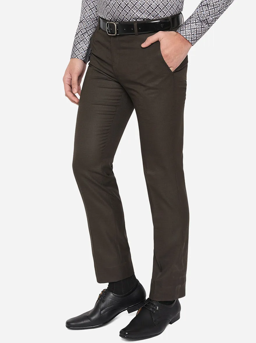 Brown Solid Slim Fit Formal Trouser | Greenfibre