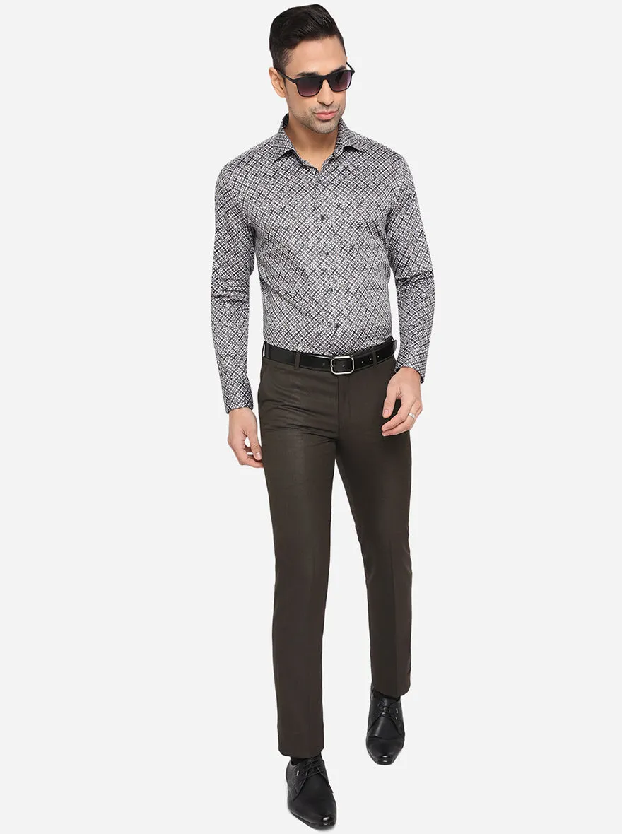 Brown Solid Slim Fit Formal Trouser | Greenfibre