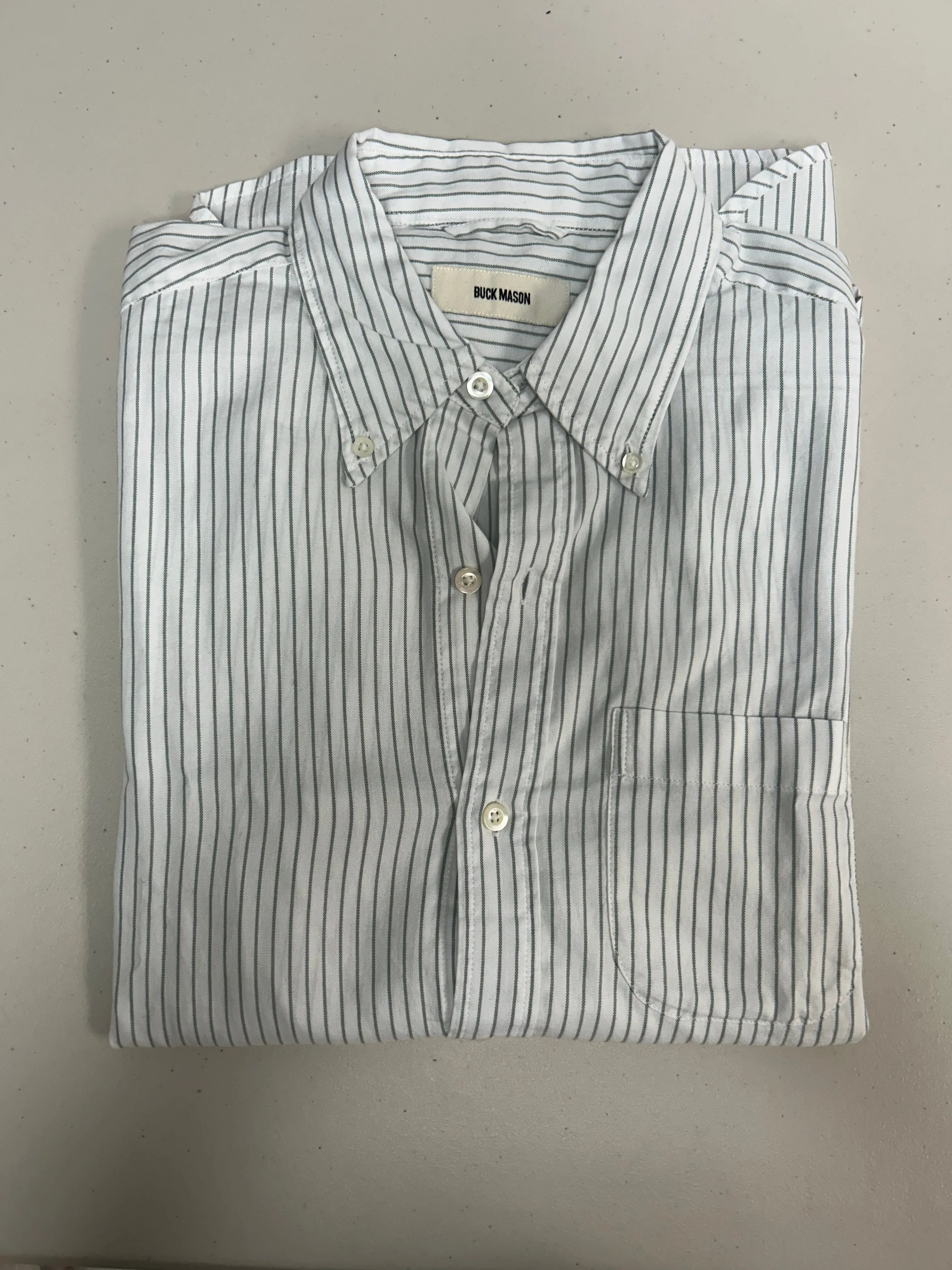 BUCK MASON CALIFORNIA OXFORD ONE POCKET BD SHIRT IN GREEN/WHITE