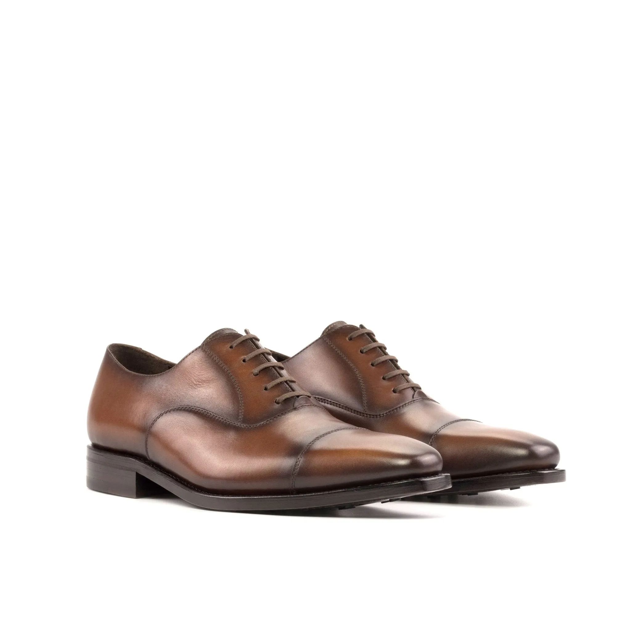 Cap Toe Oxford in Burnished Medium Brown Box Calf