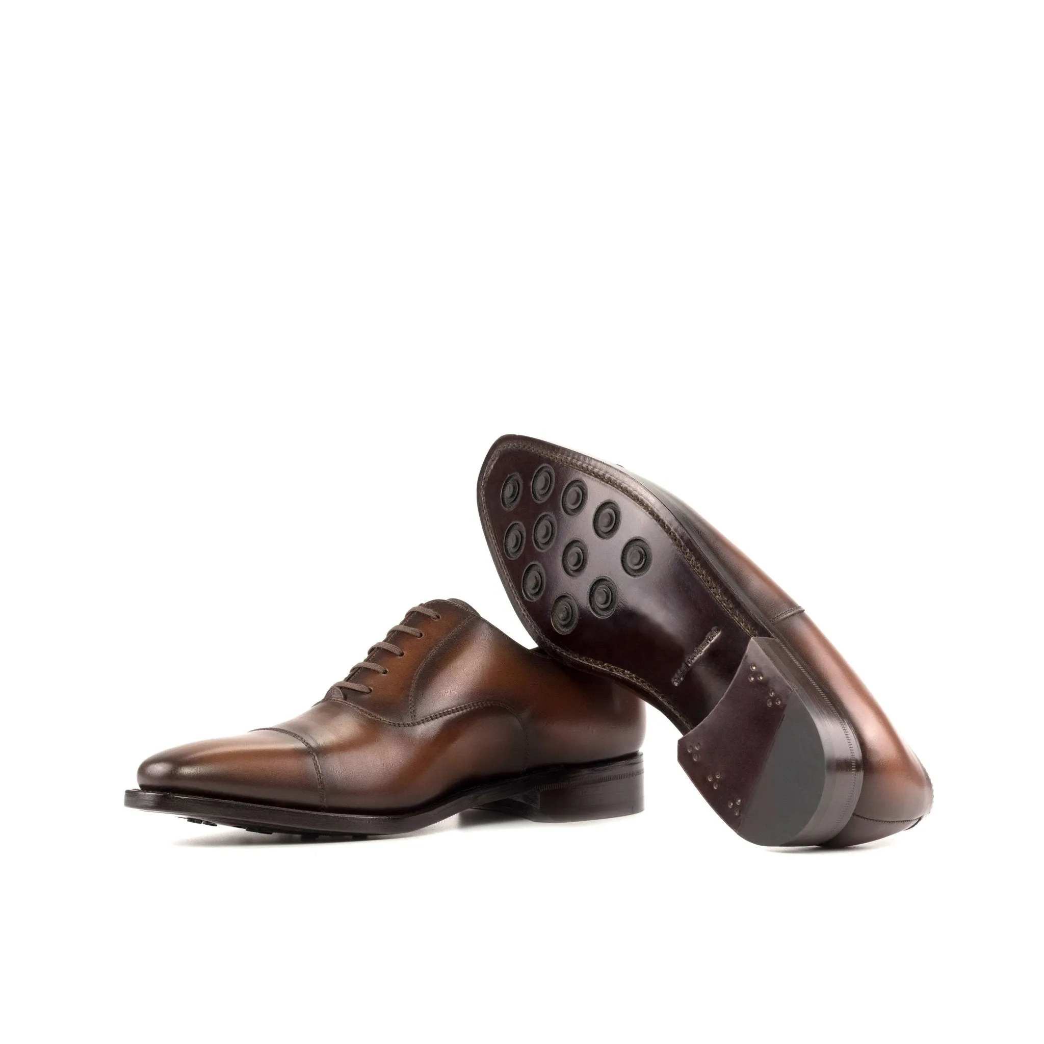 Cap Toe Oxford in Burnished Medium Brown Box Calf