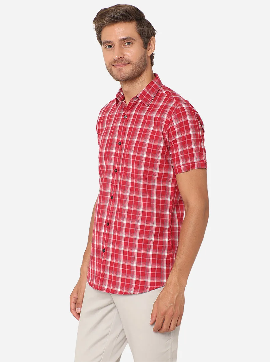 Cardinal Red Checked Slim Fit Semi Casual Shirt | JadeBlue