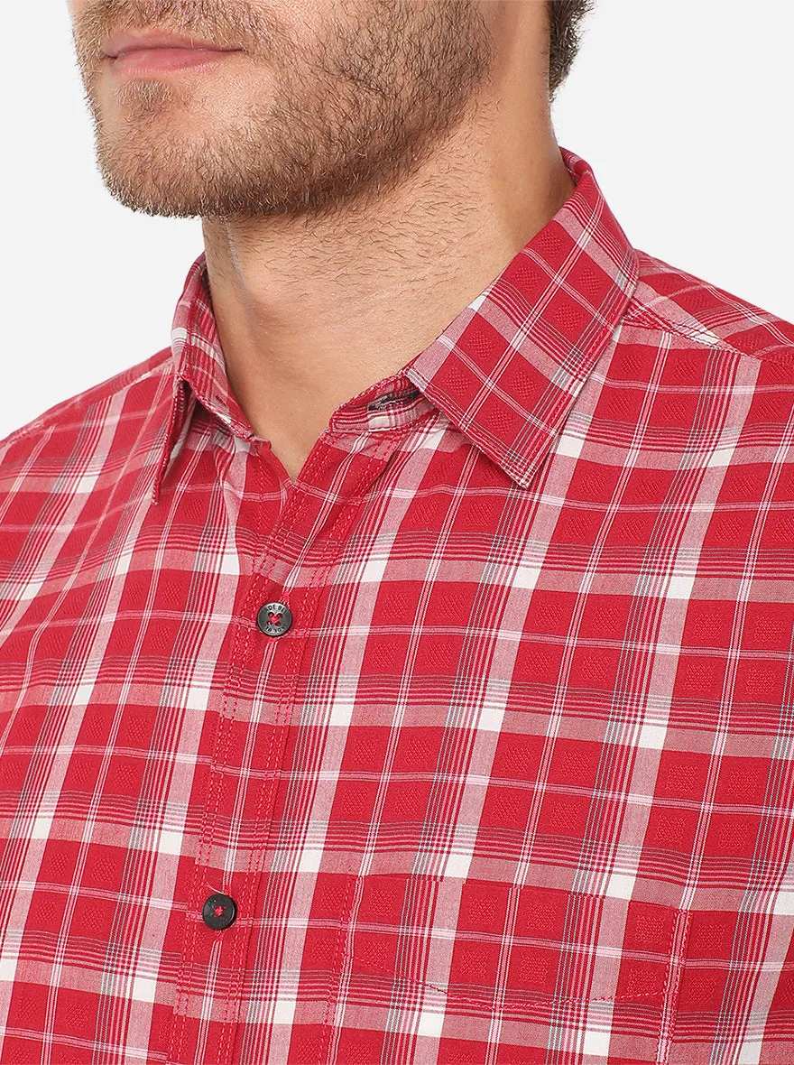 Cardinal Red Checked Slim Fit Semi Casual Shirt | JadeBlue