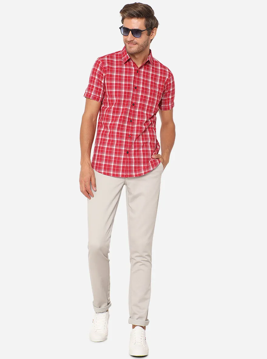 Cardinal Red Checked Slim Fit Semi Casual Shirt | JadeBlue