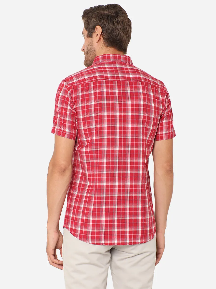 Cardinal Red Checked Slim Fit Semi Casual Shirt | JadeBlue