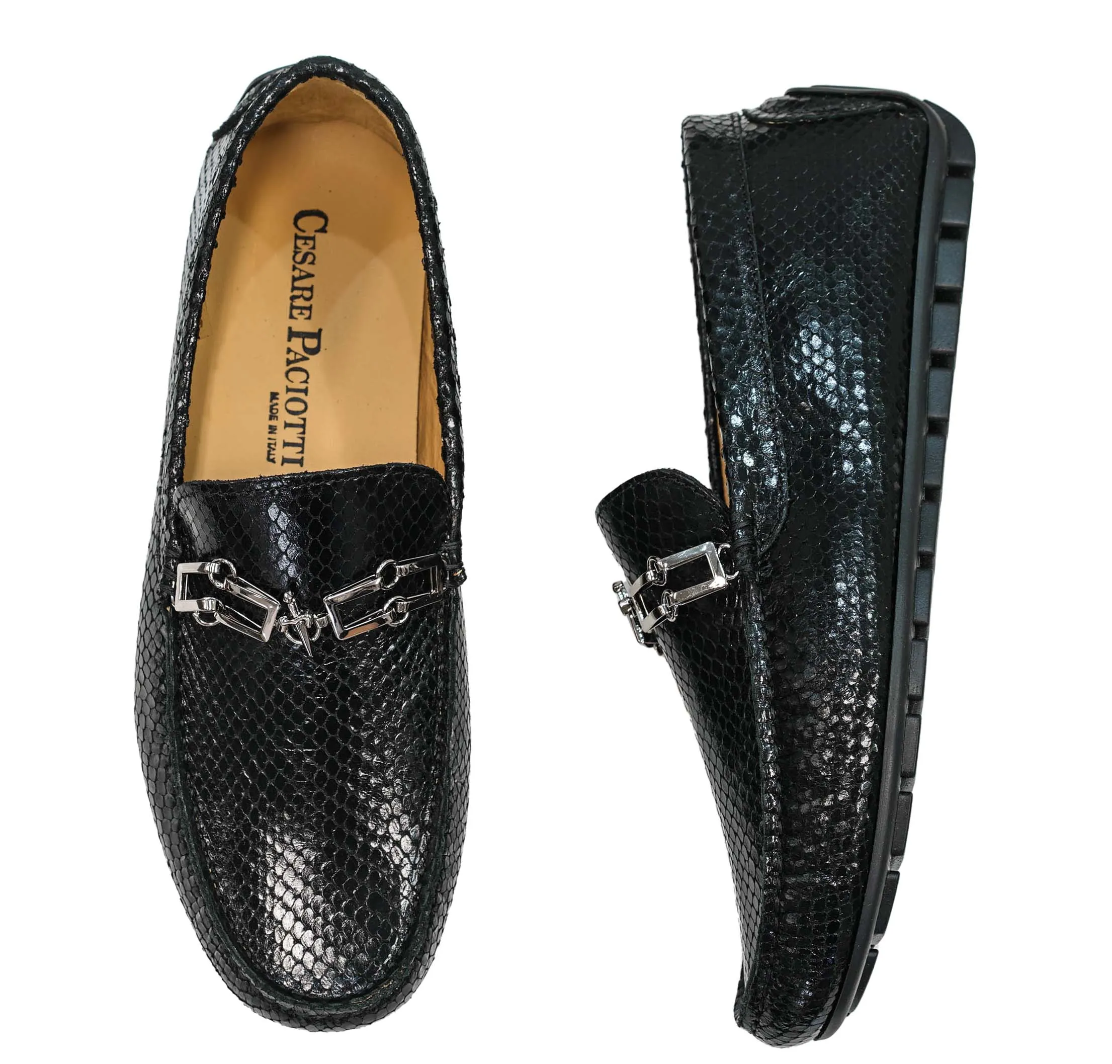 Cesare Paciotti Men’s Mamba Black Leather Moccasin YB1001 40% OFF