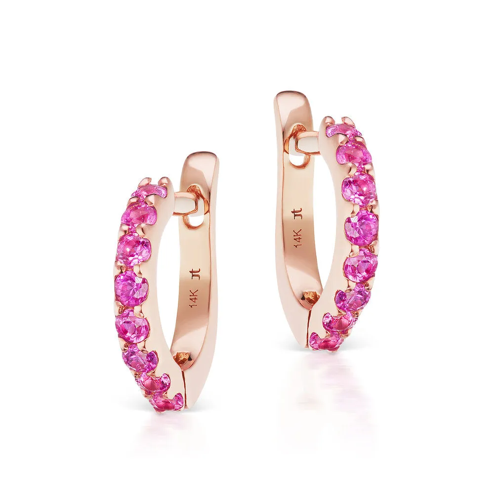 Cirque Slim Pavé Huggies with Pink Sapphire