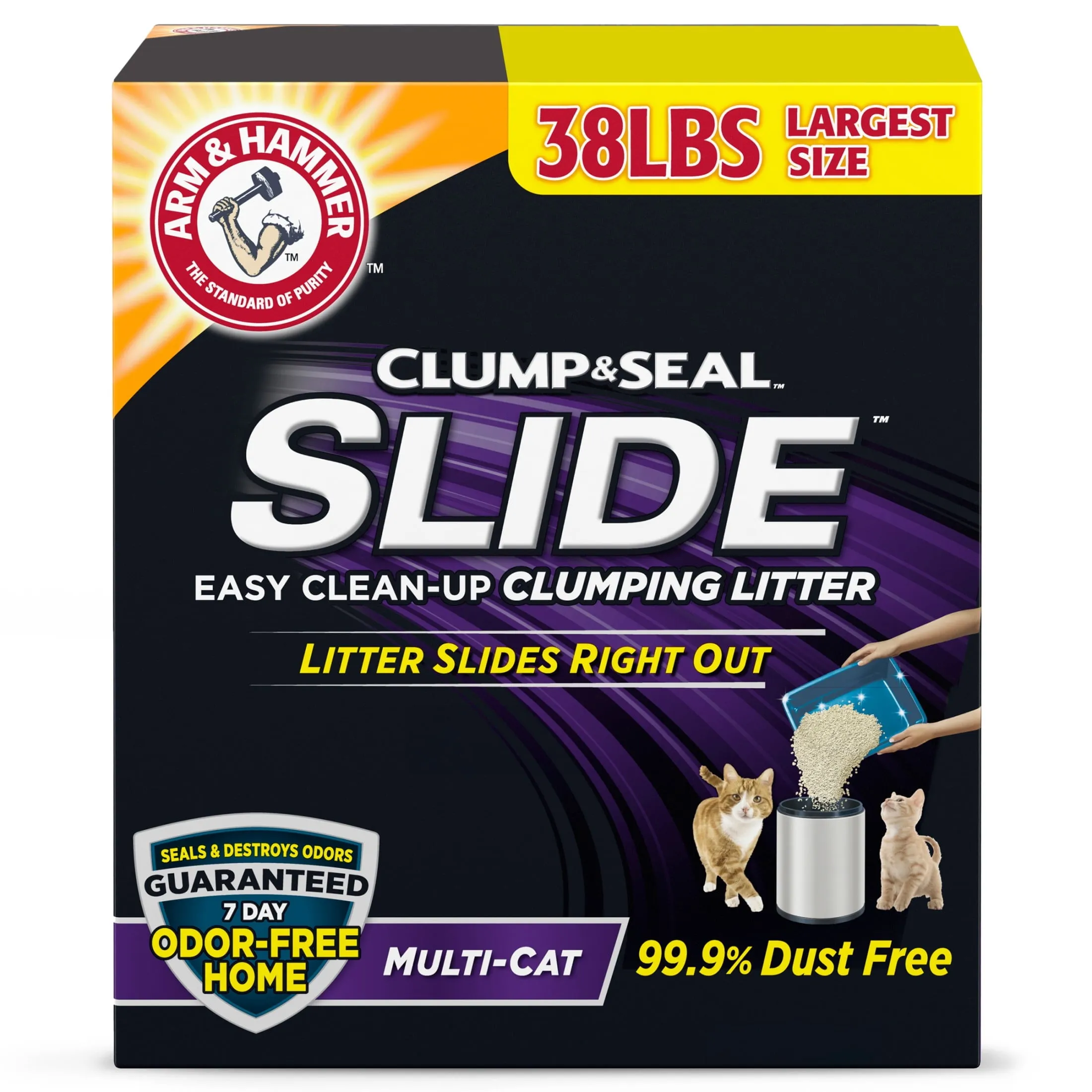 Clump & Seal SLIDE Cat Litter, Easy Clean-Up Multi-Cat Clumping Litter, 38 Lbs