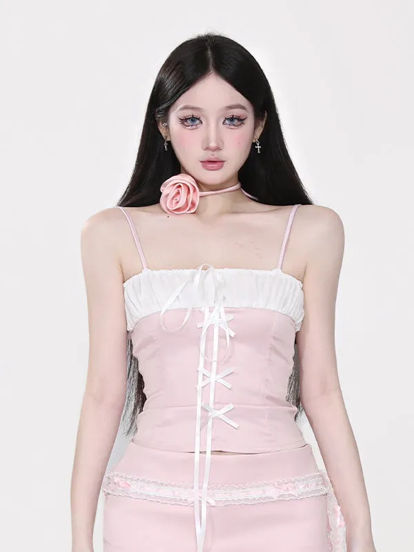Coquette Satin Ribbon Lace-Up Corset Camisole