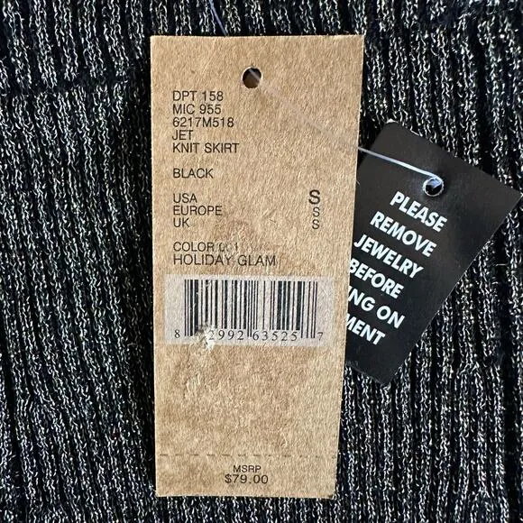 Cremieux Holiday Glam Knit Skirt Women's size Small NWT $79 black gold shimmer