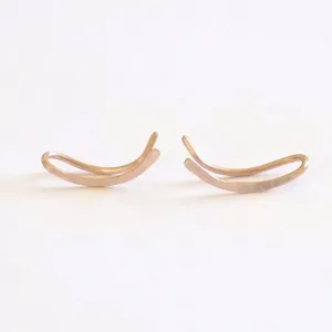 Curved Minimalistic Hand-Made Hammered Ear Climber Earrings - 0273
