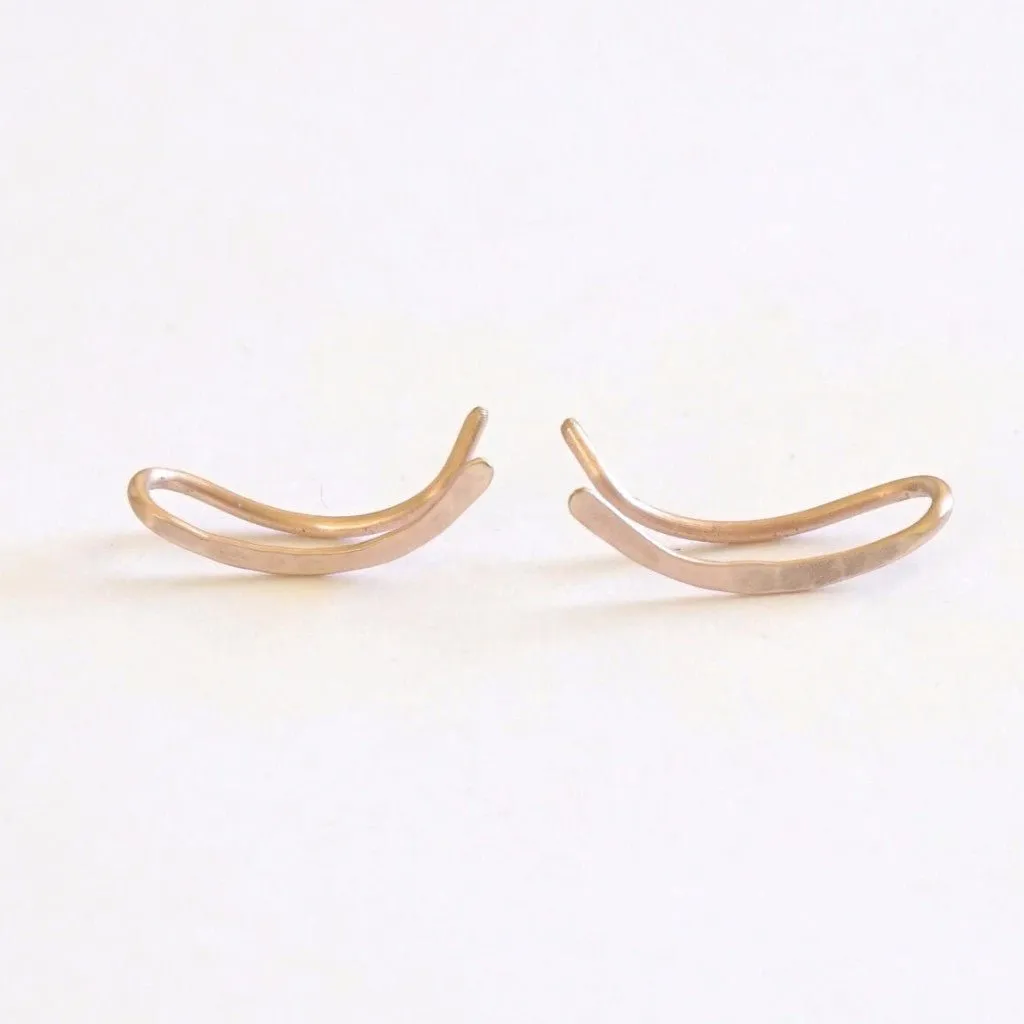 Curved Minimalistic Hand-Made Hammered Ear Climber Earrings - 0273