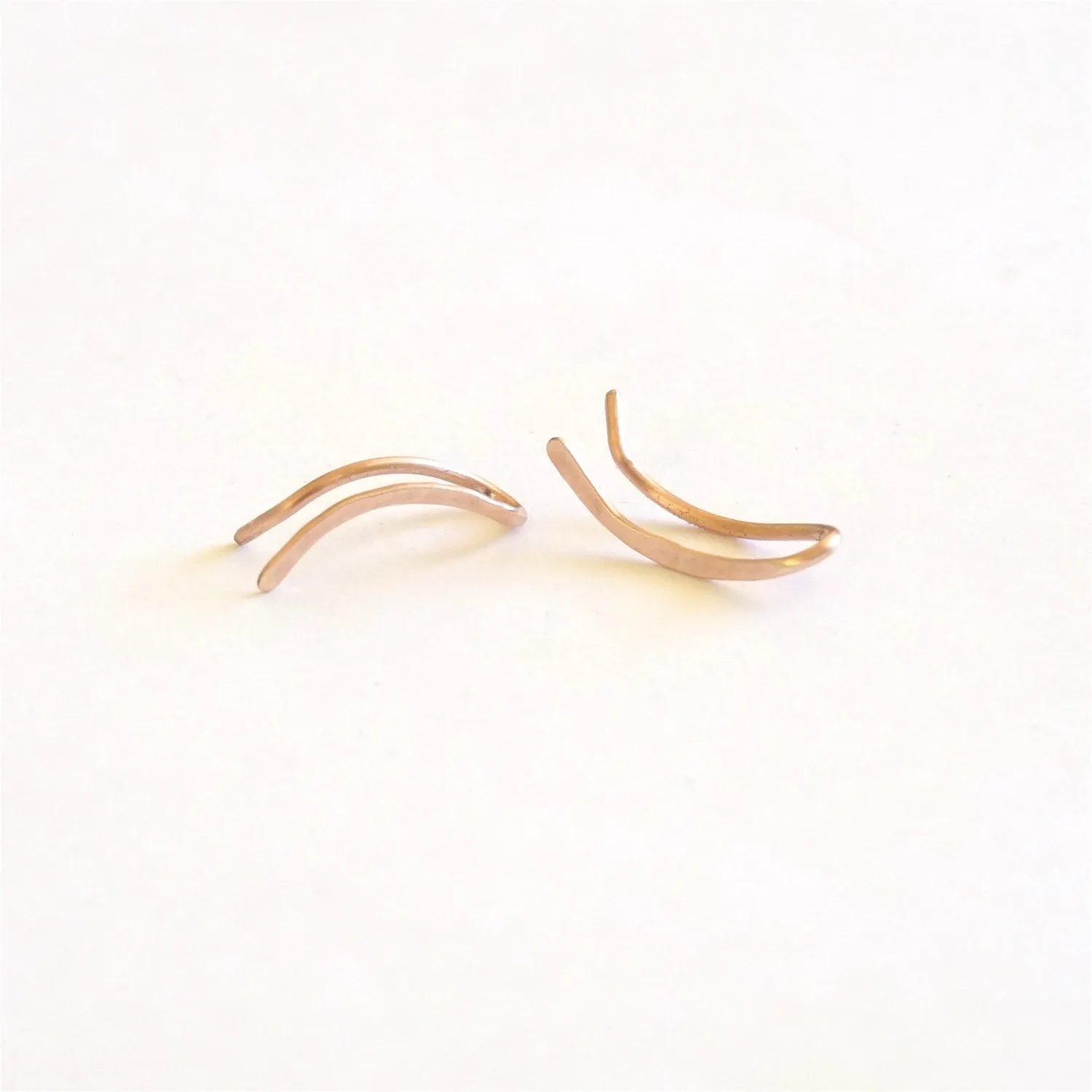 Curved Minimalistic Hand-Made Hammered Ear Climber Earrings - 0273