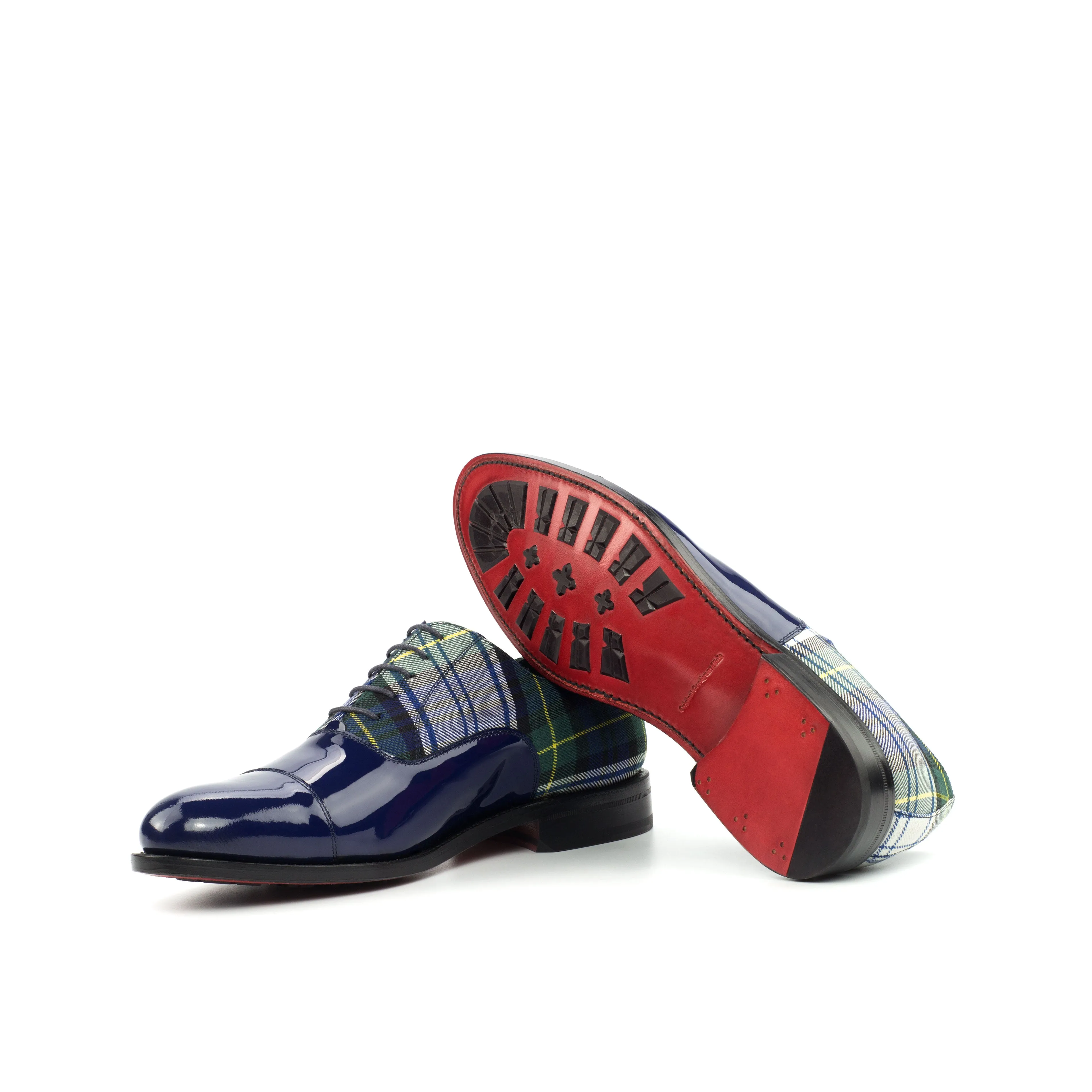 DapperFam Rafael in Tartan / Cobalt Blue Men's Sartorial & Italian Patent Leather Oxford