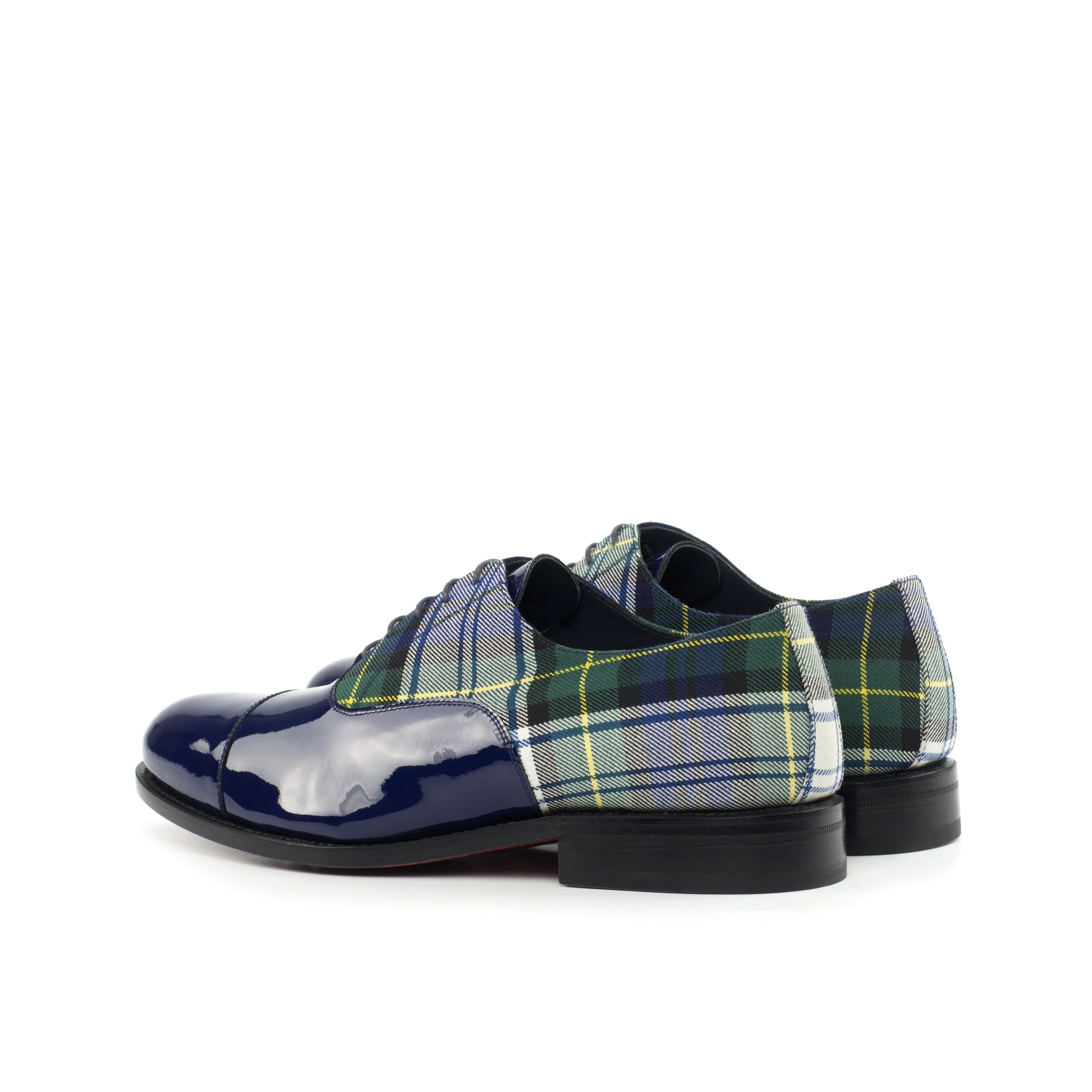 DapperFam Rafael in Tartan / Cobalt Blue Men's Sartorial & Italian Patent Leather Oxford