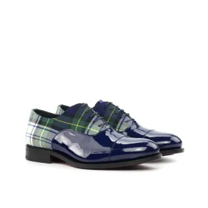DapperFam Rafael in Tartan / Cobalt Blue Men's Sartorial & Italian Patent Leather Oxford
