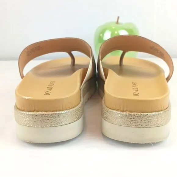 Donald Pliner Lylaa tan &amp; taupe embossed metallic gold leather platform slides