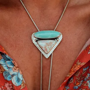 Double Trouble Chain Bolo #1 - Campitos Turquoise & Cotton Candy Agate