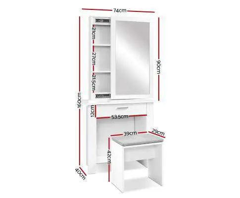 Dressing Table Mirror Stool Mirror Jewellery Cabinet Makeup Storage Desk