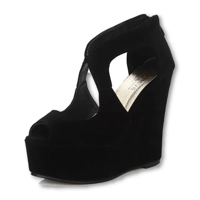 FASHION 11cm High Heel Women Sandals Summer Wedge Shoes Fretwork Platform Sandal Gladiator Sandals Women