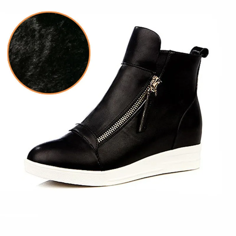 Fashion Wedges Ankle Boot Causal Shoes For Woman Fall Women Shoes Leather Black Silver Red Botas Mujer Large Size 42