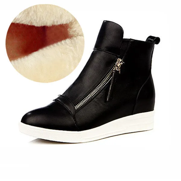 Fashion Wedges Ankle Boot Causal Shoes For Woman Fall Women Shoes Leather Black Silver Red Botas Mujer Large Size 42