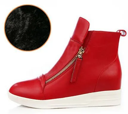 Fashion Wedges Ankle Boot Causal Shoes For Woman Fall Women Shoes Leather Black Silver Red Botas Mujer Large Size 42