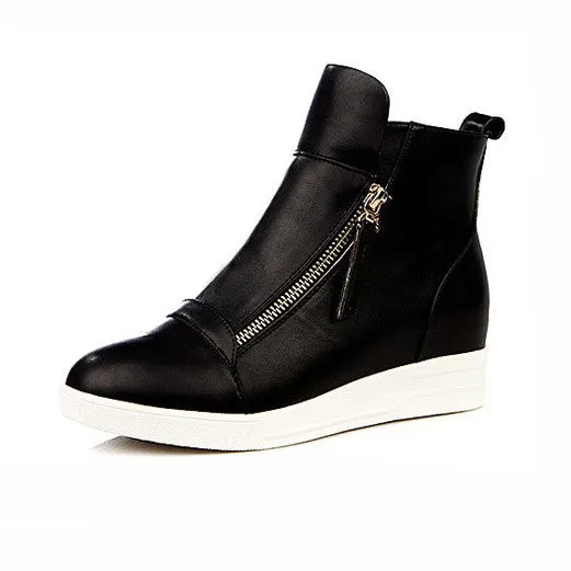 Fashion Wedges Ankle Boot Causal Shoes For Woman Fall Women Shoes Leather Black Silver Red Botas Mujer Large Size 42
