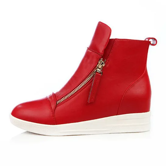 Fashion Wedges Ankle Boot Causal Shoes For Woman Fall Women Shoes Leather Black Silver Red Botas Mujer Large Size 42