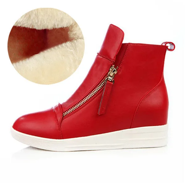 Fashion Wedges Ankle Boot Causal Shoes For Woman Fall Women Shoes Leather Black Silver Red Botas Mujer Large Size 42