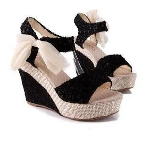 Fashion Women Sandals Summer Wedges Women's Sandals Platform Lace Belt Bow Flip Flops open toe high-heeled Women shoes Female