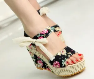 Fashion Women Sandals Summer Wedges Women's Sandals Platform Lace Belt Bow Flip Flops open toe high-heeled Women shoes Female