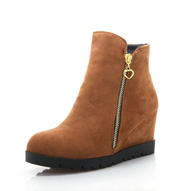 Fashion women winter ankle boots Women hidden wedges boots Design zip Round toe Women western boots shoes woman