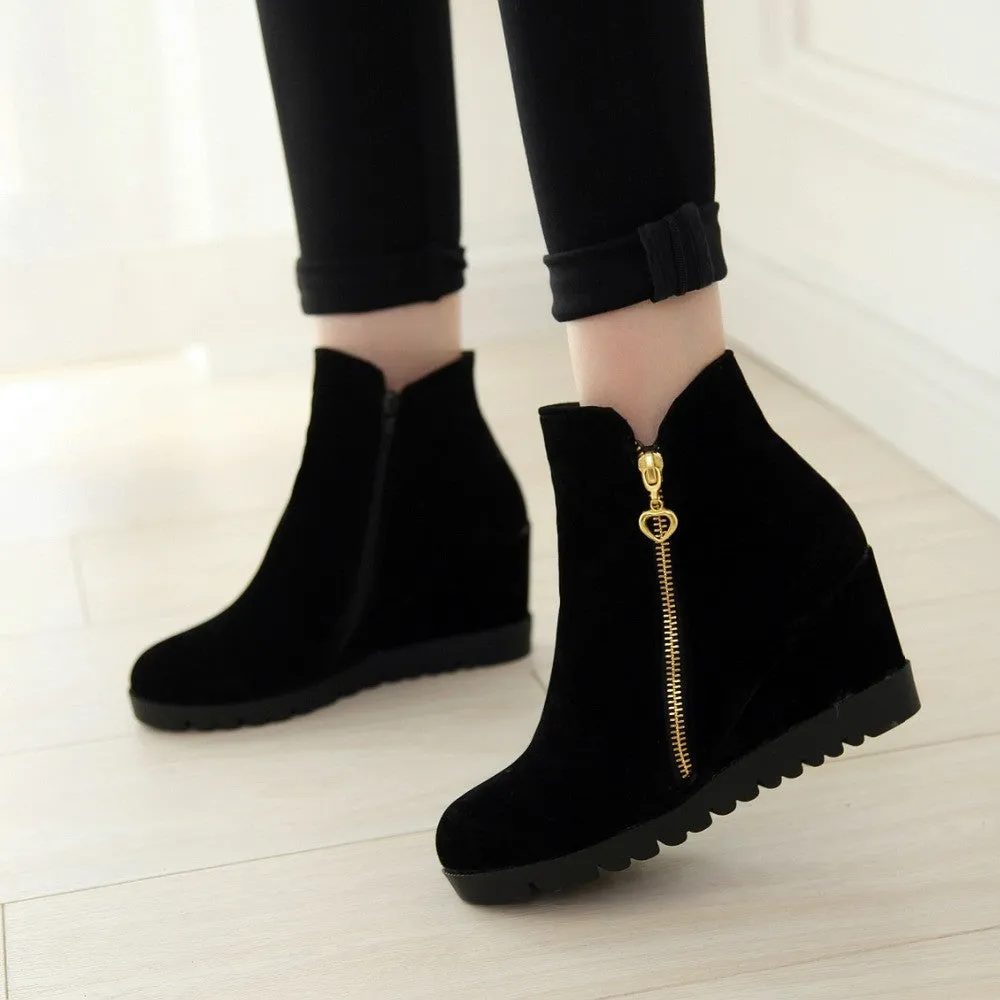 Fashion women winter ankle boots Women hidden wedges boots Design zip Round toe Women western boots shoes woman