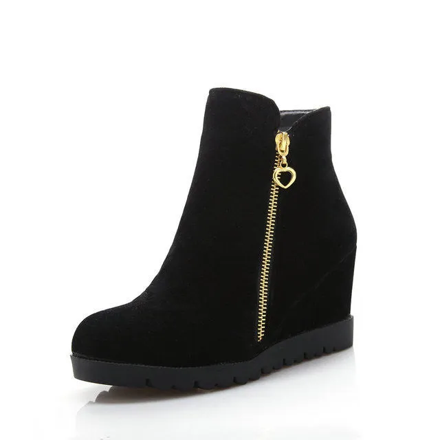 Fashion women winter ankle boots Women hidden wedges boots Design zip Round toe Women western boots shoes woman