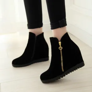 Fashion women winter ankle boots Women hidden wedges boots Design zip Round toe Women western boots shoes woman
