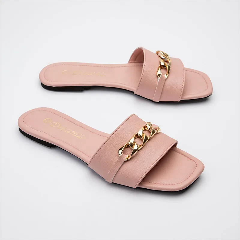 Flat Slipper With Chain - Pink