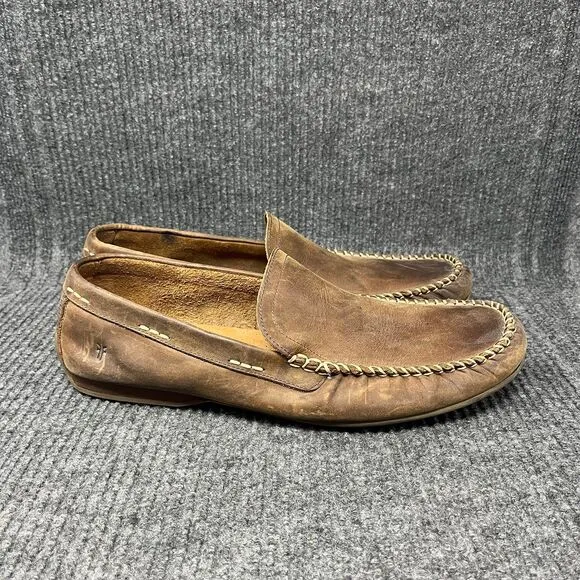 Frye Lewis Venetian Tan Brown Leather Loafers Driving Slip On Casual Mens 13 D
