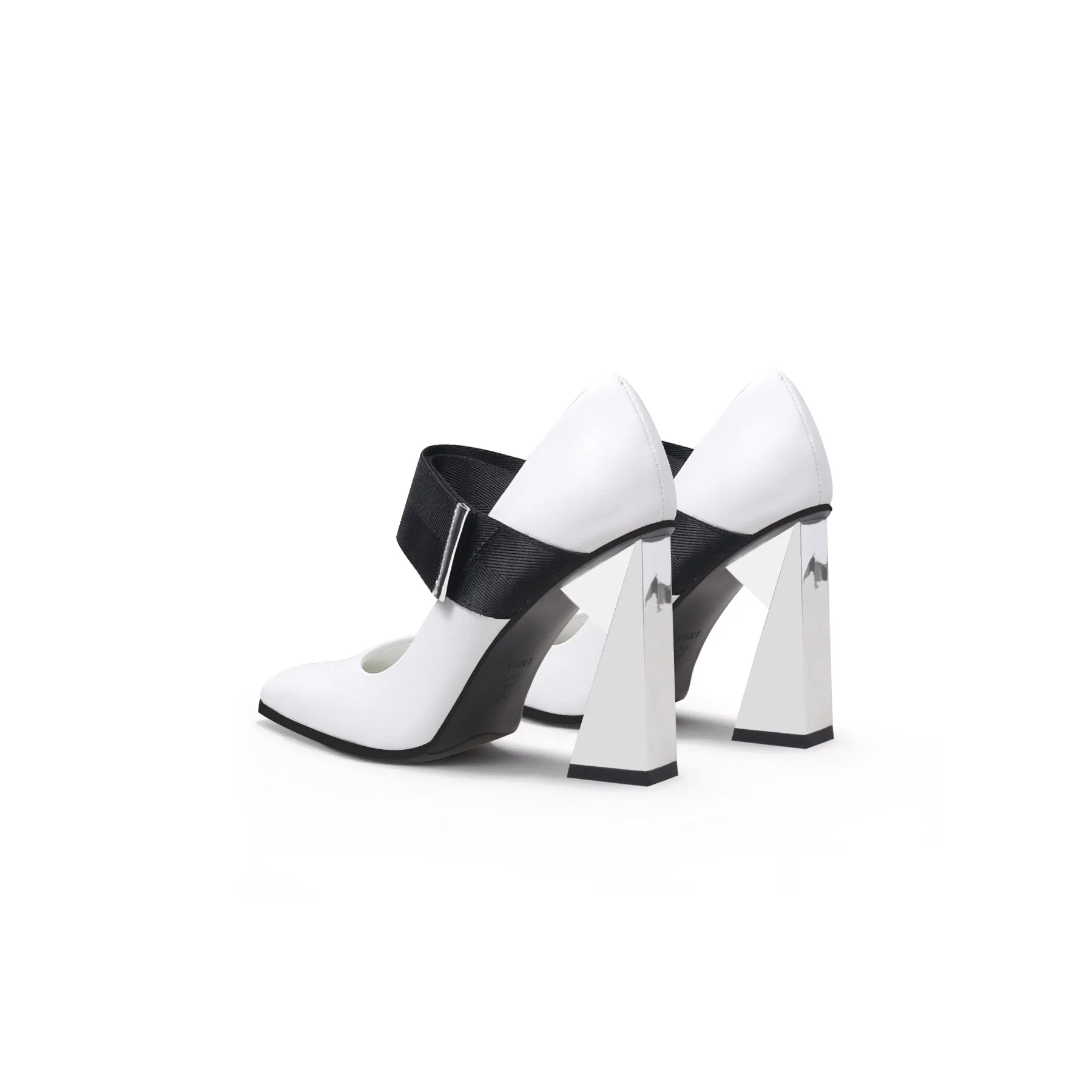 Geometric Heel Leather Mary Jane White