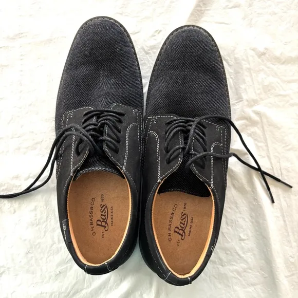 G.H. Bass Patterson Black leather &amp; fabric Derby Shoes lace up SZ 8.5 M NWOT