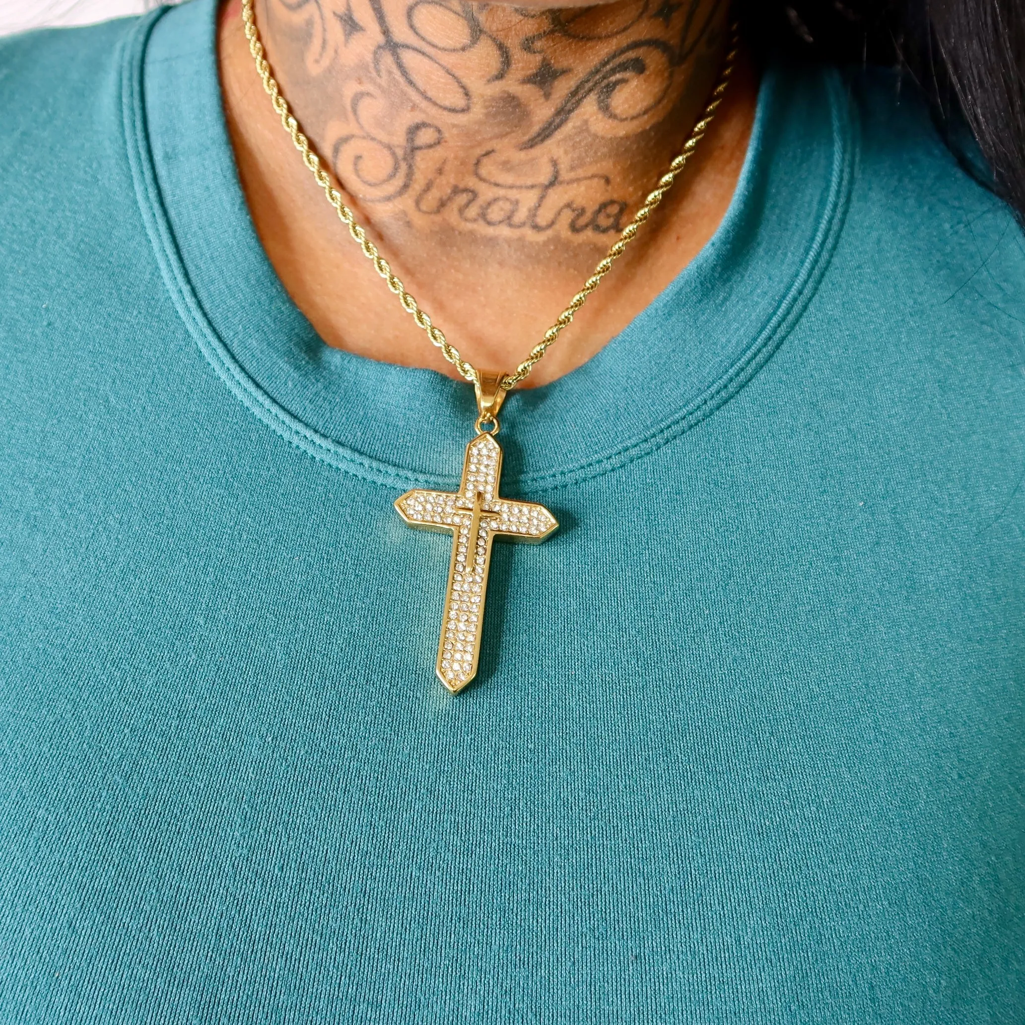 Golden Bless Cross Necklace