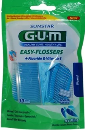 G.U.M EASY FLOSSERS, MINT, WAXED 30PCS