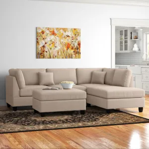 Hemphill 104" Wide Reversible Sofa & Chaise with Ottoman Latitude Run® Upholstery Color: Sand