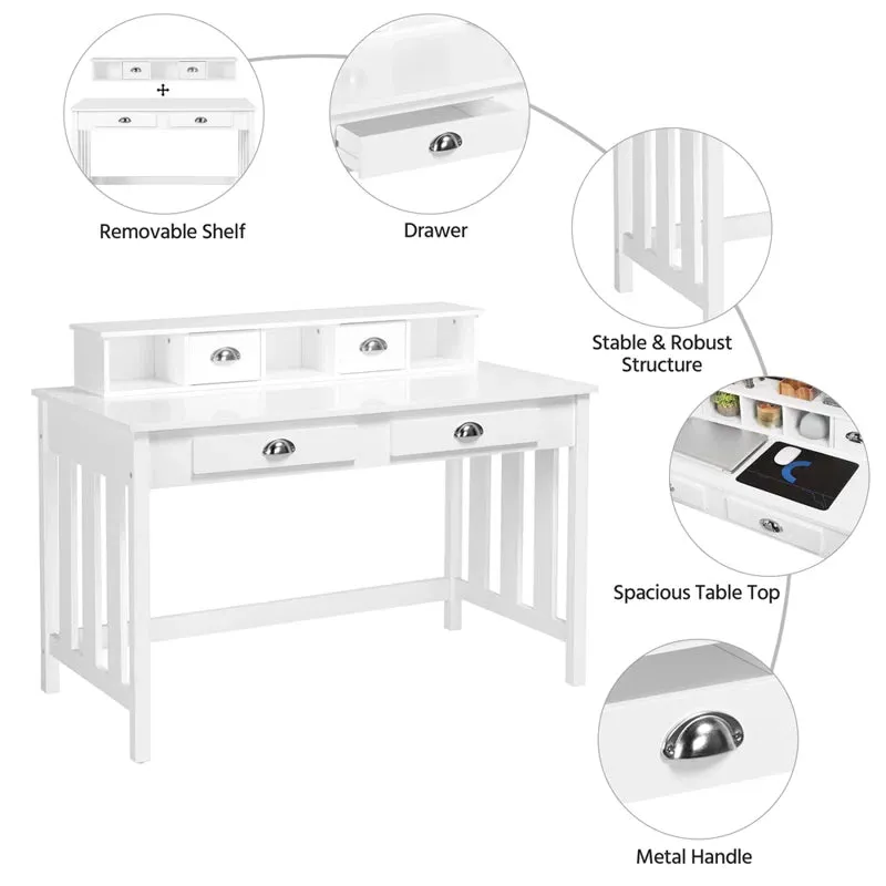 High Quality Hutch Desk cum Dressing Table | Storage Shelves & Drawer | White | Older Children & Adults